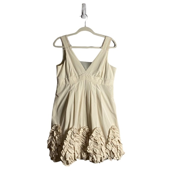 BCBGMAXAZRIA Women's Ivory Taffeta Woven Sleeveless V-Neck Ruffled Dress - Picture 2 of 13